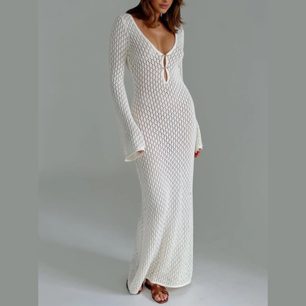 Commense Long Sleeve Open Back Cover Up Dress